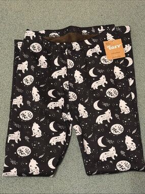 Just Cozy Wolf & Moon Black Print Soft Leggings Canada